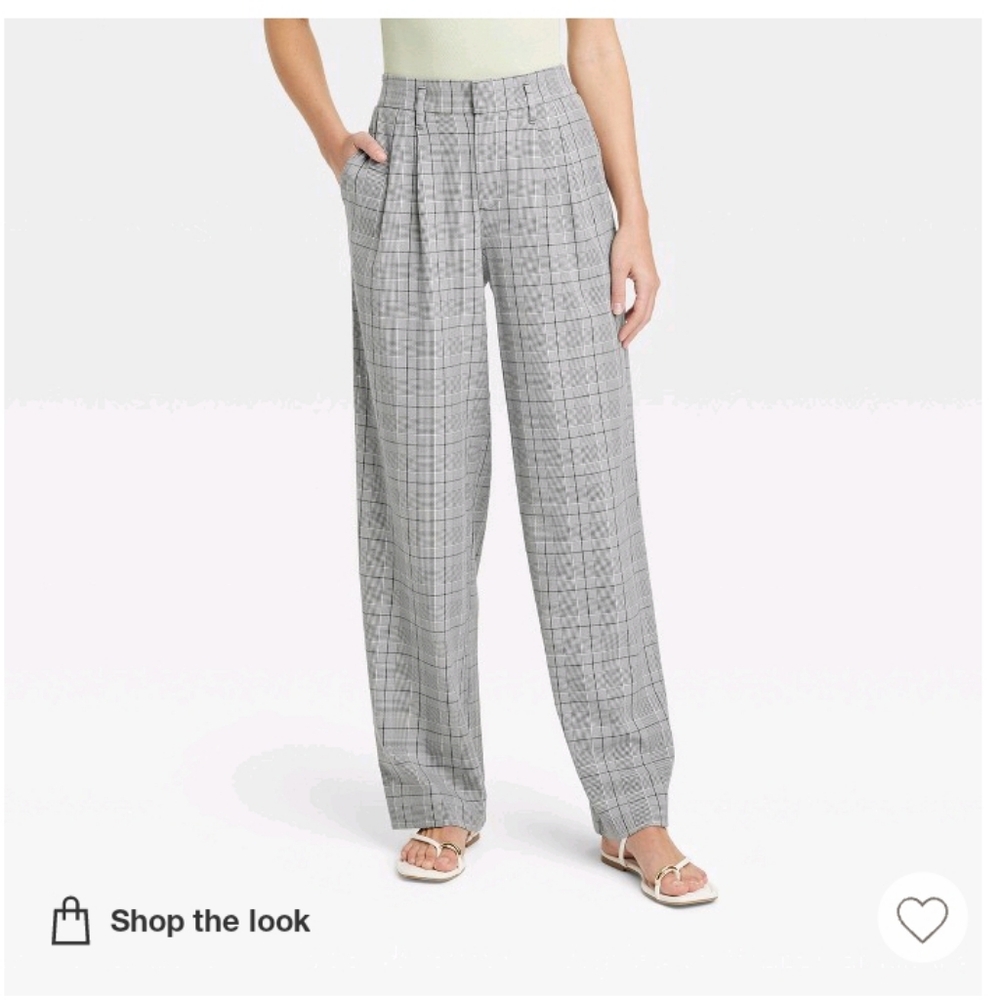 Grey Plaid High Rise Straight Trousers